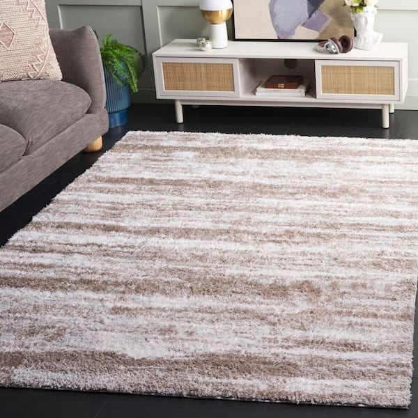 Penelope Shag Taupe/Ivory 9 ft. x 12 ft. Striped Distressed Area Rug