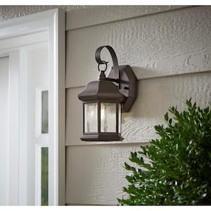1-Light Bronze Outdoor Wall Lantern Sconce with Seeded Glass (2-Pack)