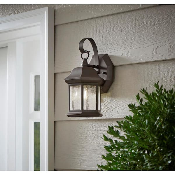 10.5 in. 1-Light Bronze Outdoor Wall Light Fixture Sconce with Seeded Glass (2-Pack)