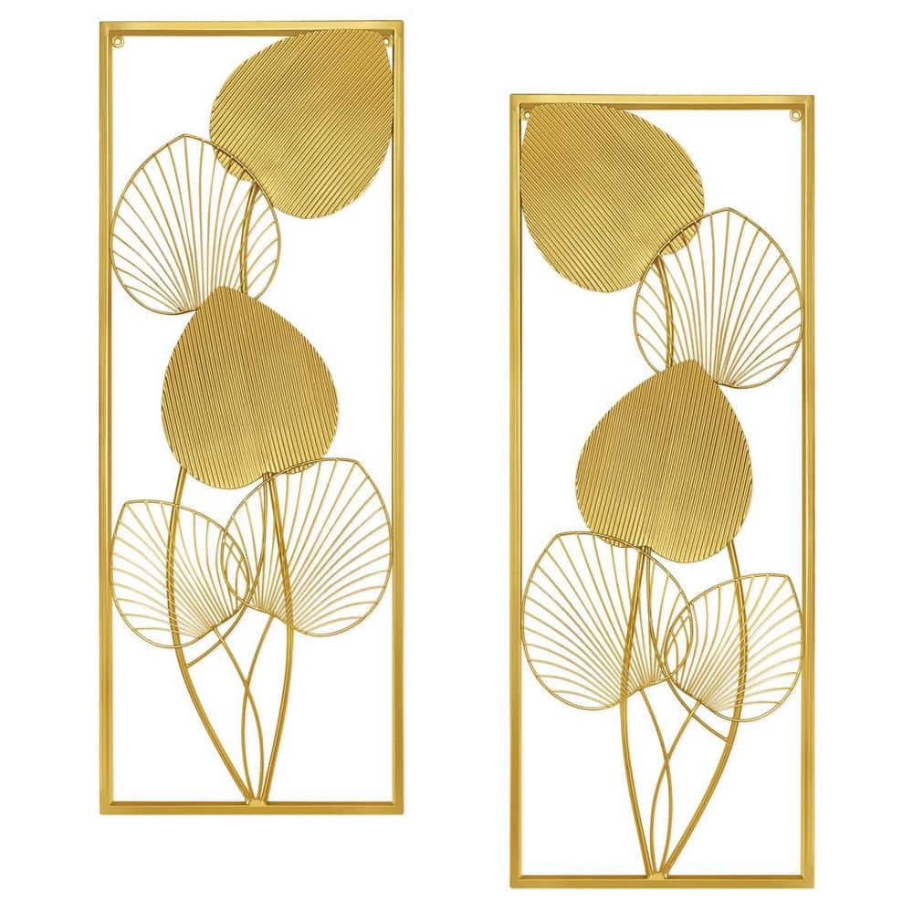 32 in. x 12 in. Gold Large Leaf Metal Wall Art for Living Room, Art Wall Sc