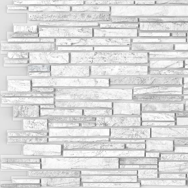 Dundee Deco 3D Falkirk Renfrew II 1/50 in. x 39 in. x 19 in. White Grey Faux Stone PVC Decorative Wall Paneling (5-Pack)