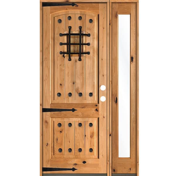 Krosswood Doors 56 in. x 96 in. Mediterranean Knotty Alder Left-Hand/Inswing Clear Glass Clear Stain Wood Prehung Front Door w/RFSL