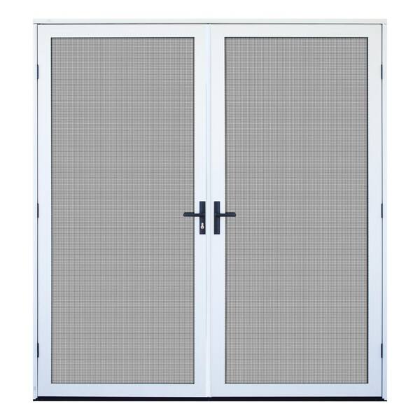 Unique Home Designs 72 in. x 80 in. White Surface Mount Outswing Double Security Door with Meshtec Screen