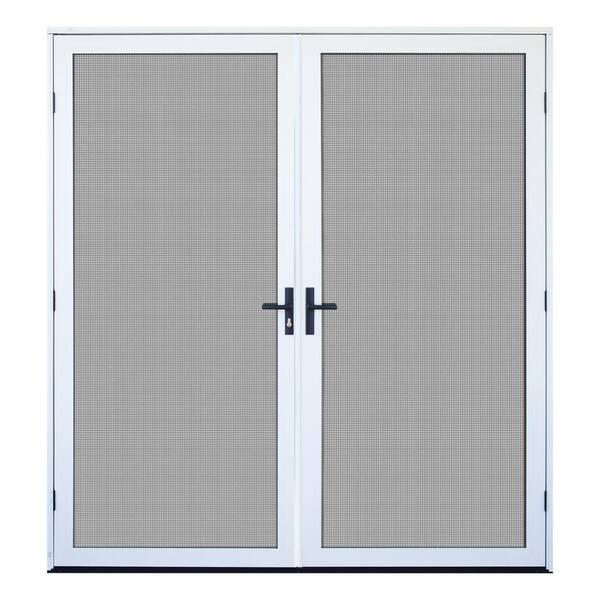 Unique Home Designs 64 in. x 80 in. White Recessed Mount Outswing Double Security Door with Meshtec Screen