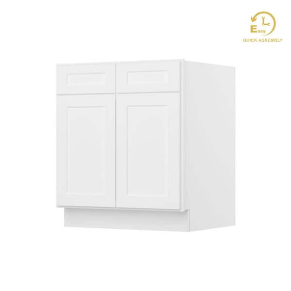 Easy-DIY 30 in. W x 24 in. D x 34.5 in. H Ready to Assemble Drawer Base Kitchen Cabinet in Shaker White with 2-Door