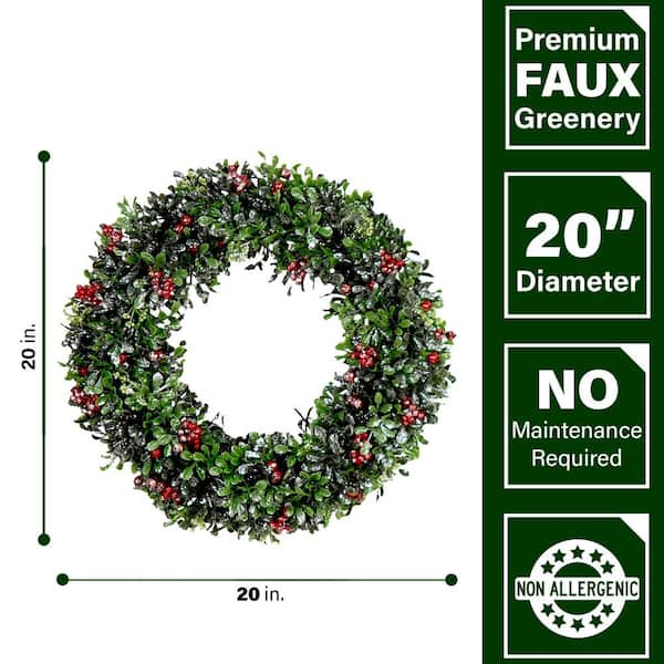 Lvydec Artificial Green Leaves Wreath - 11 Mini-Sized Boxwood Wreath  Window Wreath for Home Decoration