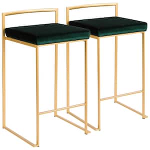Fuji 26 in. Gold Stackable Counter Stool with Green Velvet Cushion (Set of 2)