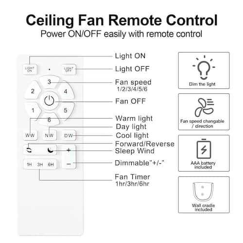 44 in.Indoor White Intergrated Dimmable LED Ceiling Fan Lighting with White ABS Blade Ceiling Fans