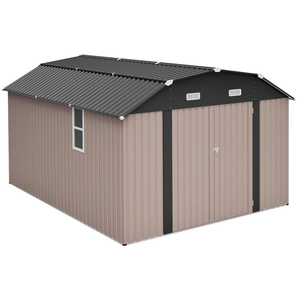 10 ft. W x 12 ft. D Outdoor Brown Metal Storage Shed with Window Tool Shed for Garden (110 sq. ft. ) price history on PriceWatchPro