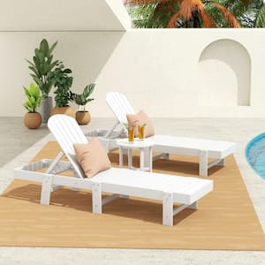 Altura 3-Piece Outdoor Patio Classic Adjustable Adirondack Backrest Chaise Lounge and 18 in. Round Side Table Set, White