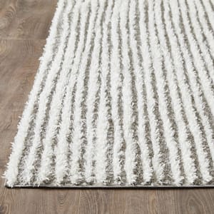 Vemoa Altomarze Gray 6 ft. 7 in. x 9 ft. 2 in. Stripe Polyester Area Rug