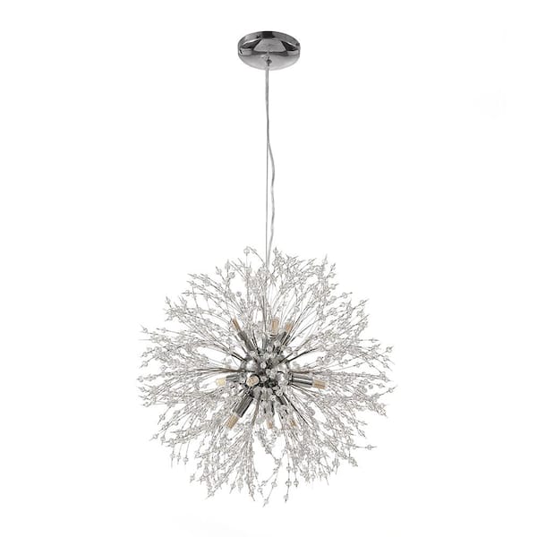 RRTYO Barton 12-Light Chrome Dandelion Crystal Unique Sphere Chandelier