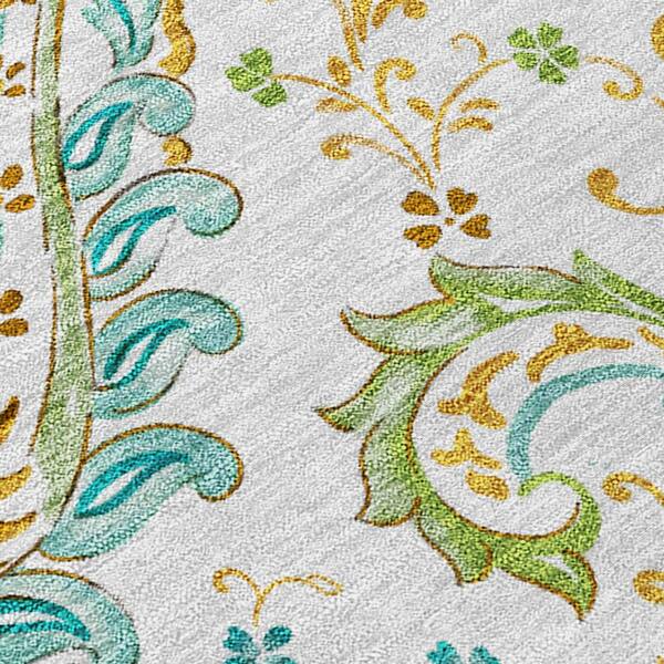 Ivory and Gold 9 ft. x 12 ft. Woven Paisley Polyester Rectangle Indoor/Outdoor Area Rug