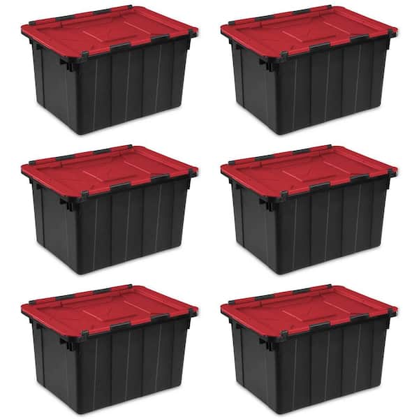 Sterilite 12 Gal. /45 Liter Hinged Lid Industrial Tote (6 Pack)