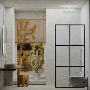 34 in. W x 72 in. H Fixed Single Panel Matte Black Framed Shower Door