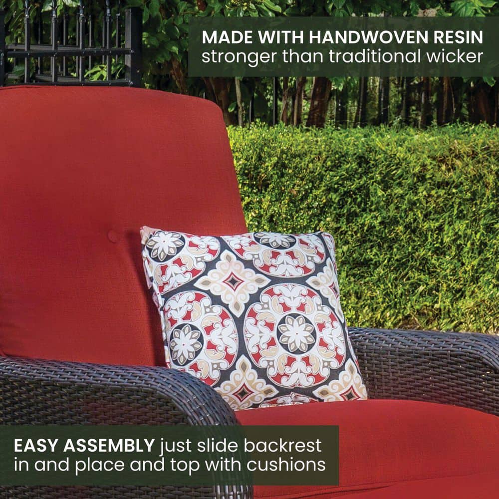 Strathmere Crimson Red Wicker and Steel Outdoor Recliner