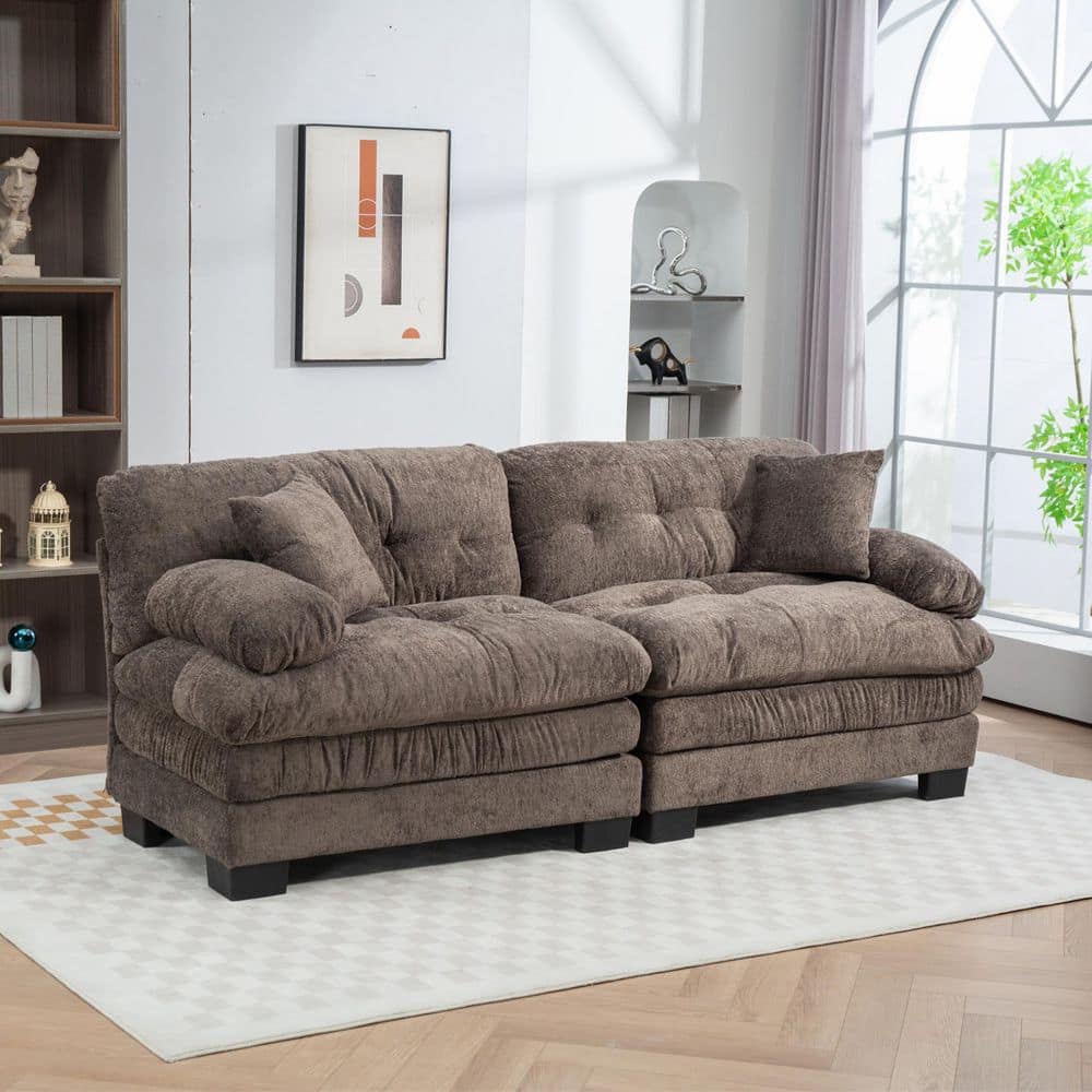 84 in. Dual-Layer Modular Chenille Rectangle Deep Seat Pillow Top Arm Secti