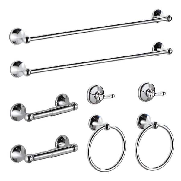 8-Piece Bathroom Hardware Set with Adjustable Towel Bars in Chrome, towel rings, toilet paper holders, Y shape robe hook