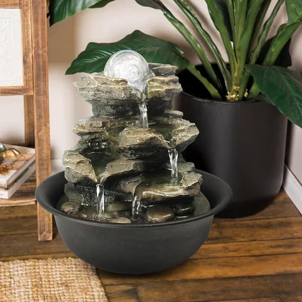 SereneLife 3-Tier Waterfall Electric Water Fountain Decor w/ LED Indoor Outdoor 