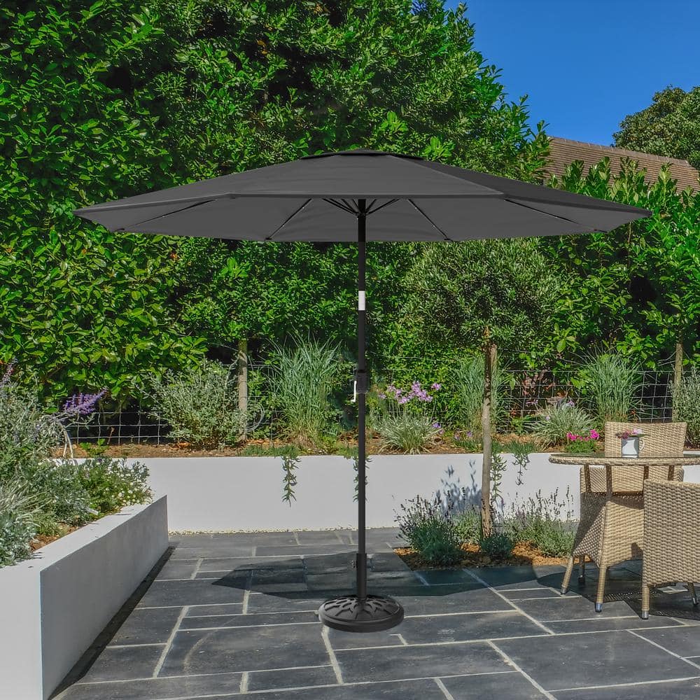 Gray 10-Foot Steel Patio Umbrella with Solar LED Lights