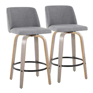 Toriano 25.5 in. Grey Fabric, Light Grey Wood and Black Metal Fixed-Height Counter Stool (Set of 2)