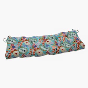 Floral Rectangular Outdoor Bench Cushion in Blue