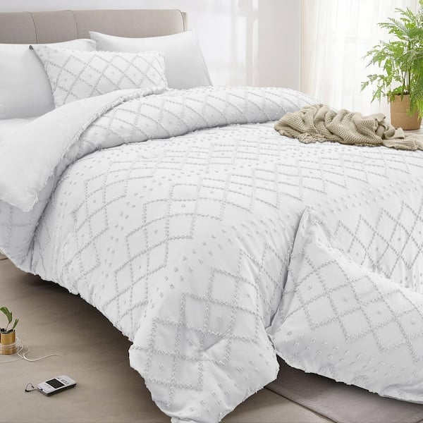 JEAREY Modern Cut Floral White Microfiber Queen Comforter 7-Piece Set