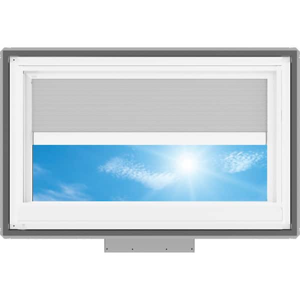 44-1/4 in. x 26-7/8 in. Solar Powered Venting Deck Mount Skylight w/ Laminated Low-E3 Glass, White Room Darkening Shade