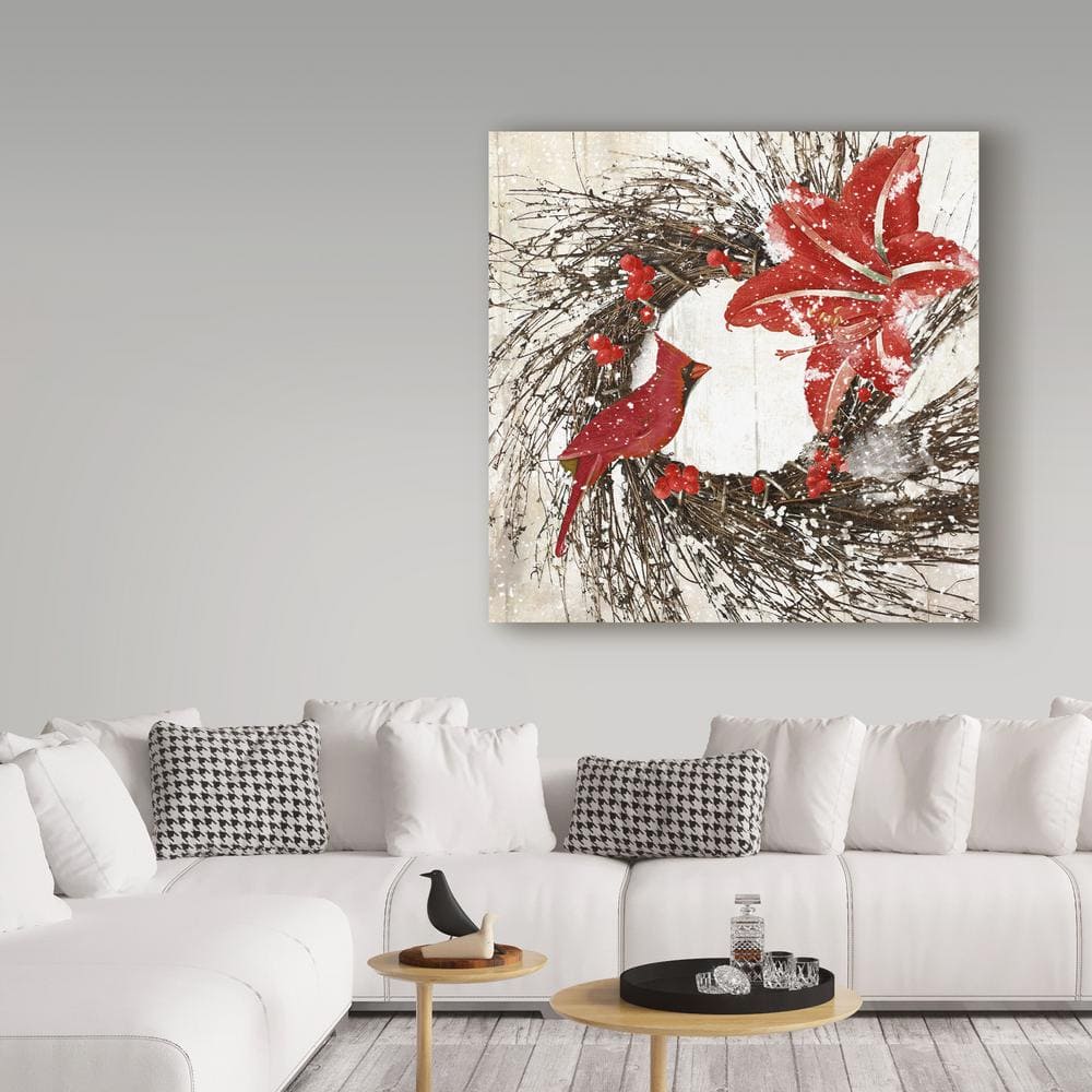 Cardinal Christmas I Red and White Canvas Wall Art