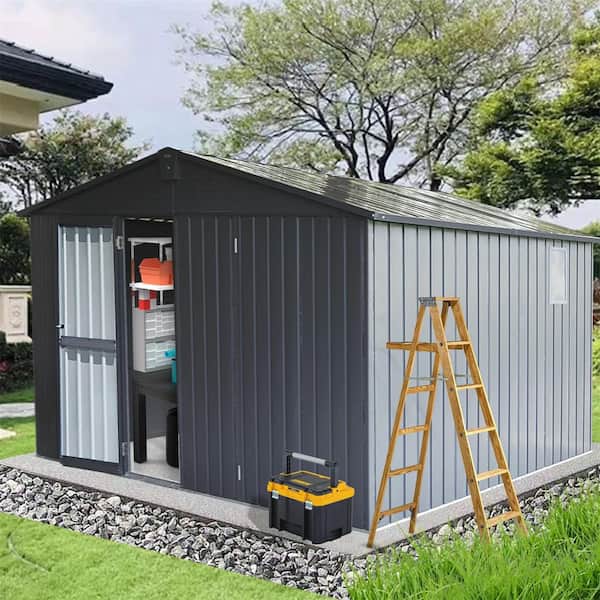 11 ft. W x 12.5 ft. D Dark Gray Metal Shed with Lockable Door，Windows(137.5 sq. ft. )