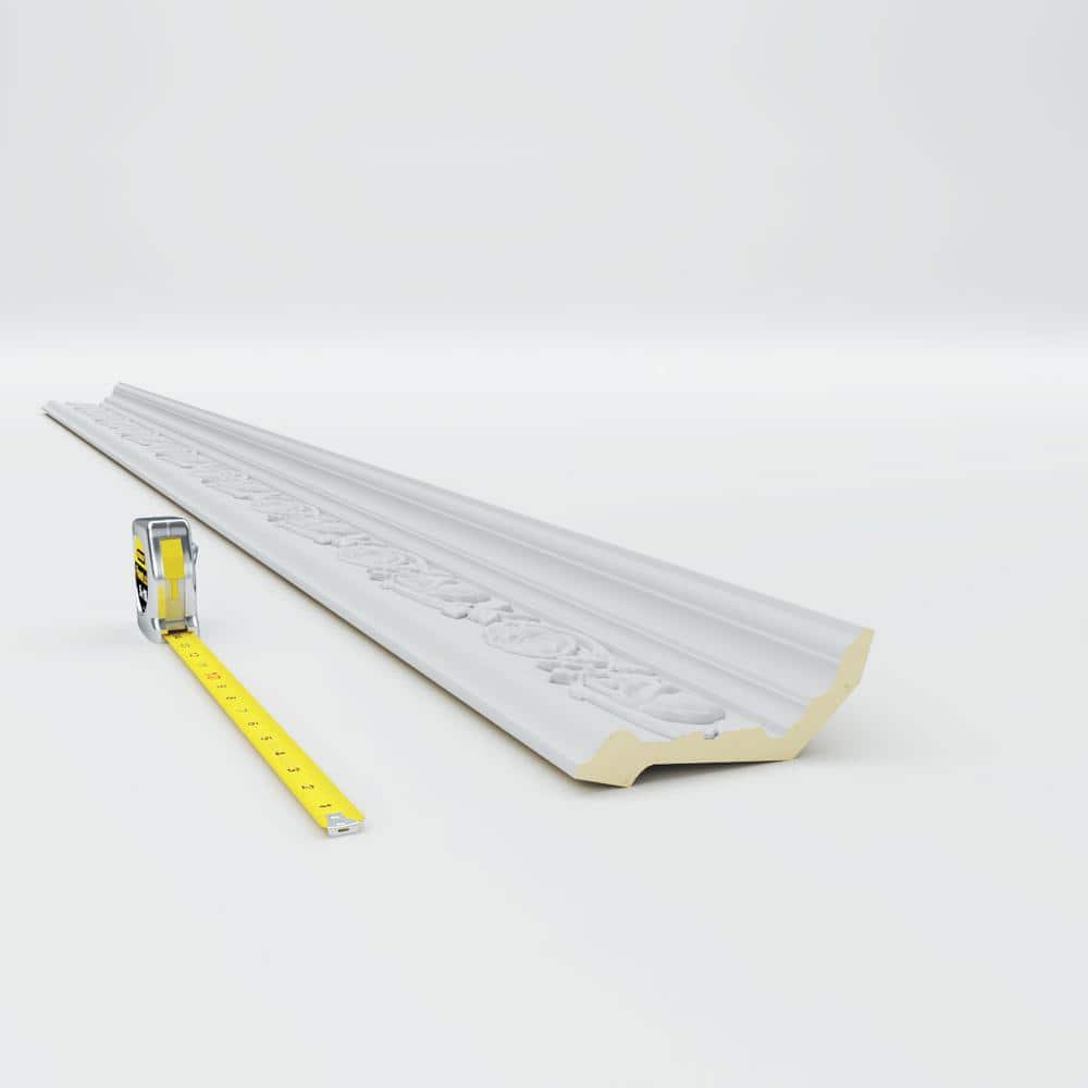 Primed White Polyurethane Rose Crown Moulding Sample, 12" Length