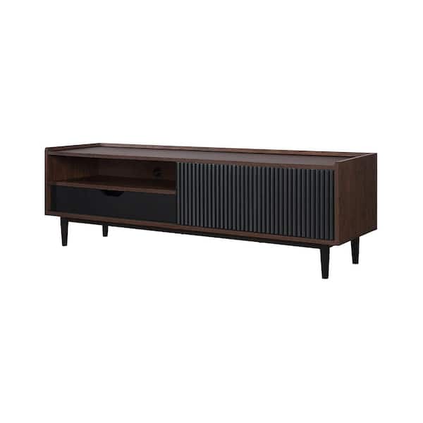 Manhattan Comfort Duane 59.25 Modern Ribbed TV Stand in Dark Brown and Black Manhattan Comfort Duane 59.25 Modern Ribbed TV Stand in Dark Brown and Black