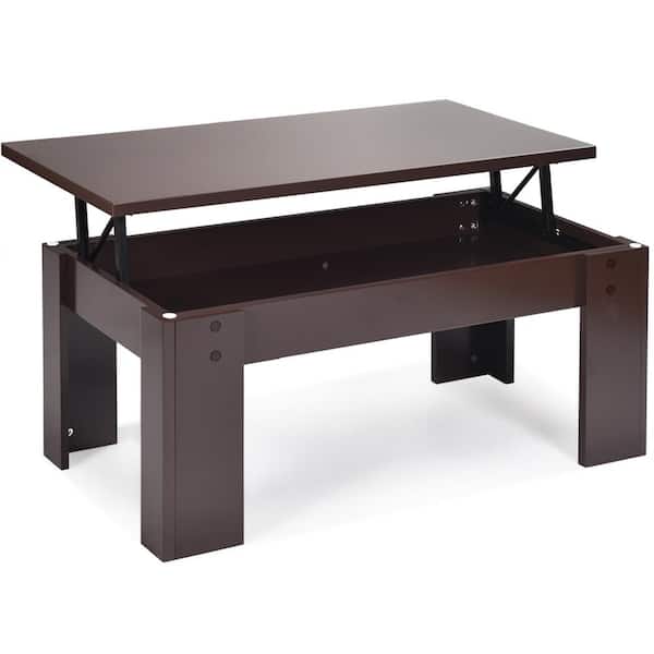 Costway 43 in. Brown Large Rectangle Wood Coffee Table with Lift Top
