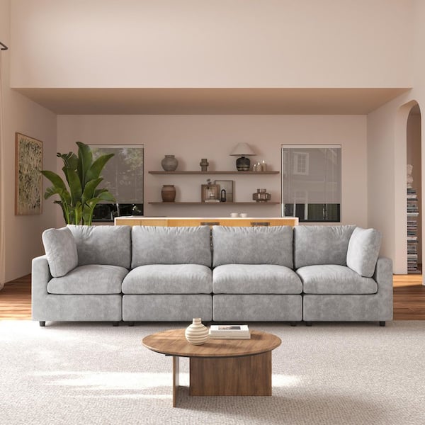 100.5 in. Square Arm Chenille Couch Modular Free Combination Sectional Sofa in Gray 5 Piece
