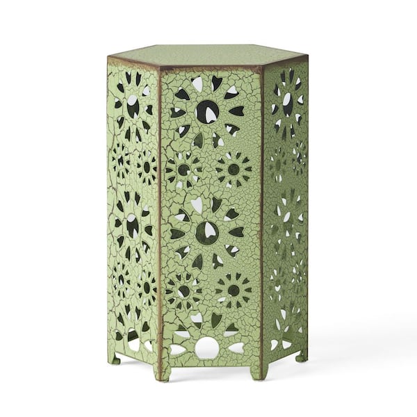 12'' Green Metal Hexagon Outdoor Side Table