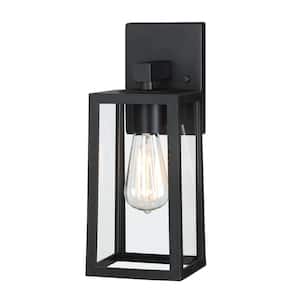 1-Light 13.4 in. H Matte Black Finish Hardwired Outdoor Wall Lantern Sconce