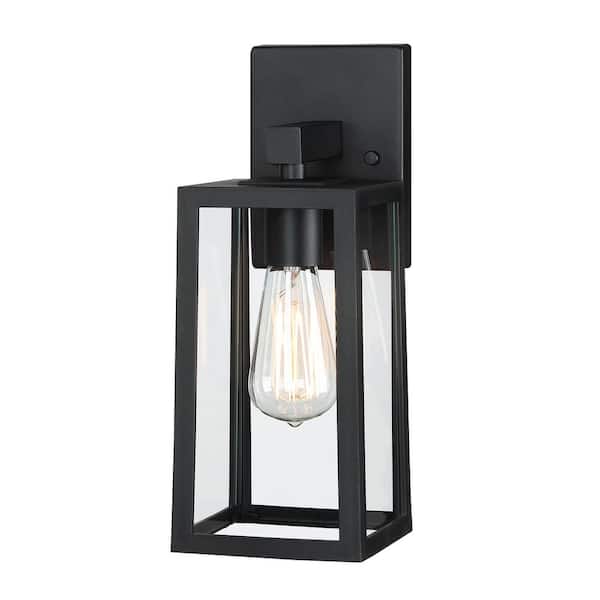 Hukoro 1-Light 13.4 in. H Matte Black Finish Hardwired Outdoor Wall Lantern Sconce