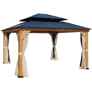13 ft. x 15 ft. Cedar Wood Frame Gazebo, Outdoor Hardtop Gazebo with Metal Roof, Privacy Curtains and Mosquito Nettings
