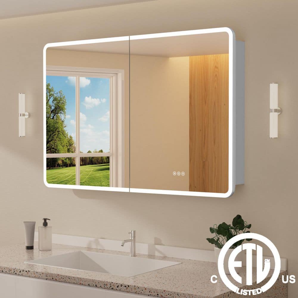 Aura 48 in. W x 32 in. H Large Rectangular Aluminum Recessed/Surface Mount Dimmable Medicine Cabinet with Mirror price history on PriceWatchPro