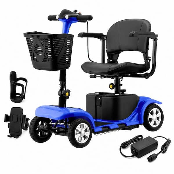 Lightweight 4-Wheel Mobility Scooter for Seniors Adults, Travel Electric Scooter with LED Light Basket and Charger, Blue