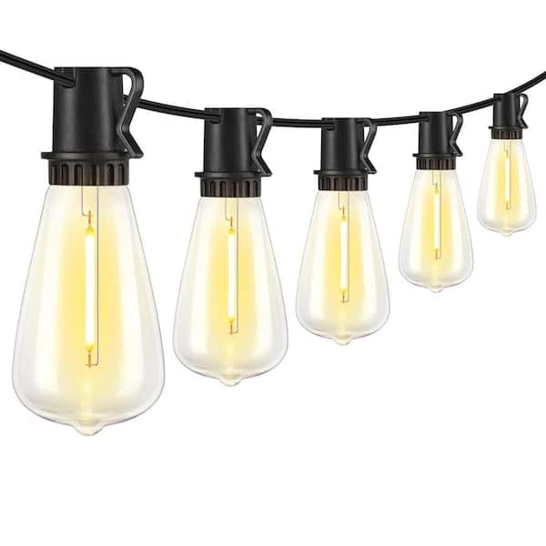 25 ft. Black Outdoor String Lights Dimmable Waterproof Shatterproof ST38 Retro Edison Bulbs 2700K for Patio Balcony