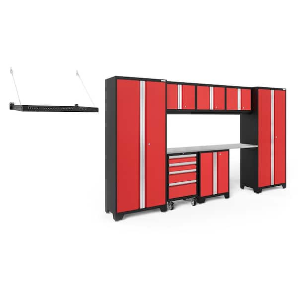 NewAge Products Bold Series 132 in. W x 76.75 in. H x 18 in. D 24-Gauge Steel Garage Cabinet Set in Red (8-Piece)