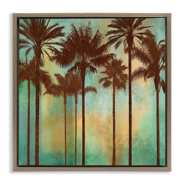 Stupell Industries Palm Trees over Gradient by John Seba Brown Floater Frame Nature Graphic Art Print 18 in. x 18 in.