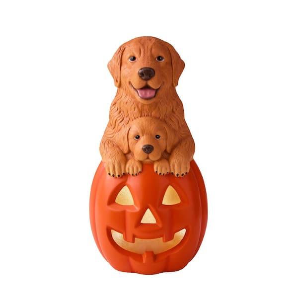 2.5 ft Halloween Classics Hand-Painted LED Golden Retriever with Puppy Greeter