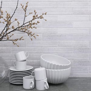 Natural Wooden White 1.89 in. x 7.8 in. Subway Polished Marble Wall and Floor Tile (50 pieces / 5.12 sq. ft./Case)