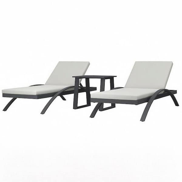 3-Piece Gray Aluminum Outdoor Patio Conversation Lounge Set with Gray Cushions, Weather and Rust Resistant, Seats 2