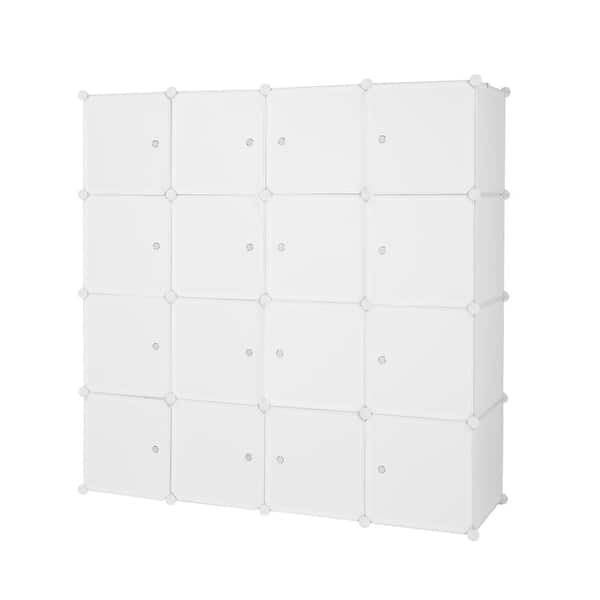 Portable Closet Clothes Wardrobe Plastic Bedroom Armoire 14x20 Depth Cube Storage Organizer with Hanging Rod and Doors15 Cubes, White (Door Accessori