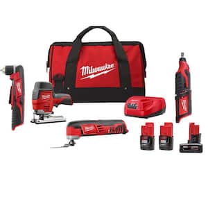 M12 12V Li-Ion Cordless Jigsaw and Multi-Tool Kit w/3/8 in. Right Angle Drill, M12 Rotary Tool and 6.0 Ah XC Battery