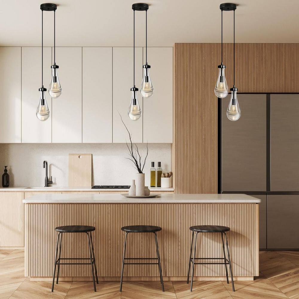 5 in. 2-Light Dimmable LED Raindrop Kitchen Island Pendant Light, Black Teardrop Glass Pendant Light for Living Room price history on PriceWatchPro