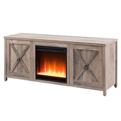 Granger 58 in. Gray Oak TV Stand with Crystal Fireplace Insert